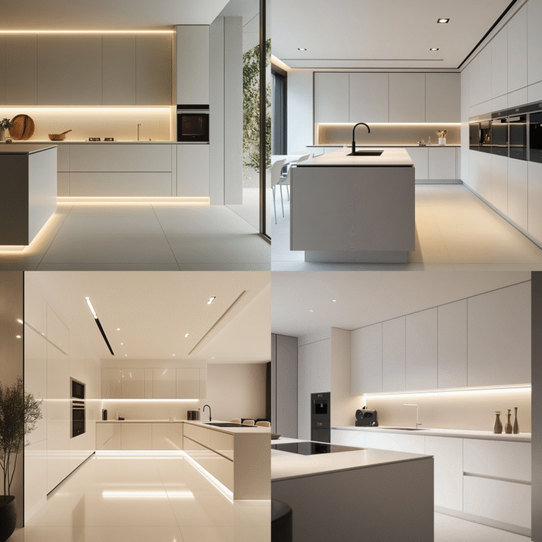 Modern minimalist kitchen with clean white cabinets and neutral tones