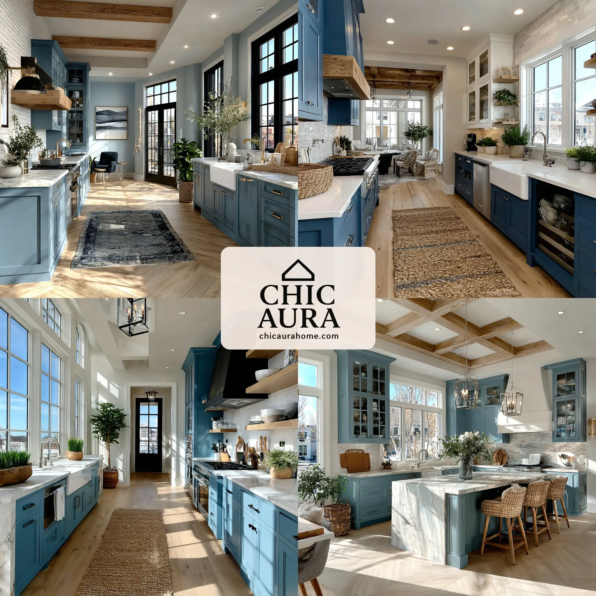 blue and white kitchen cabinets