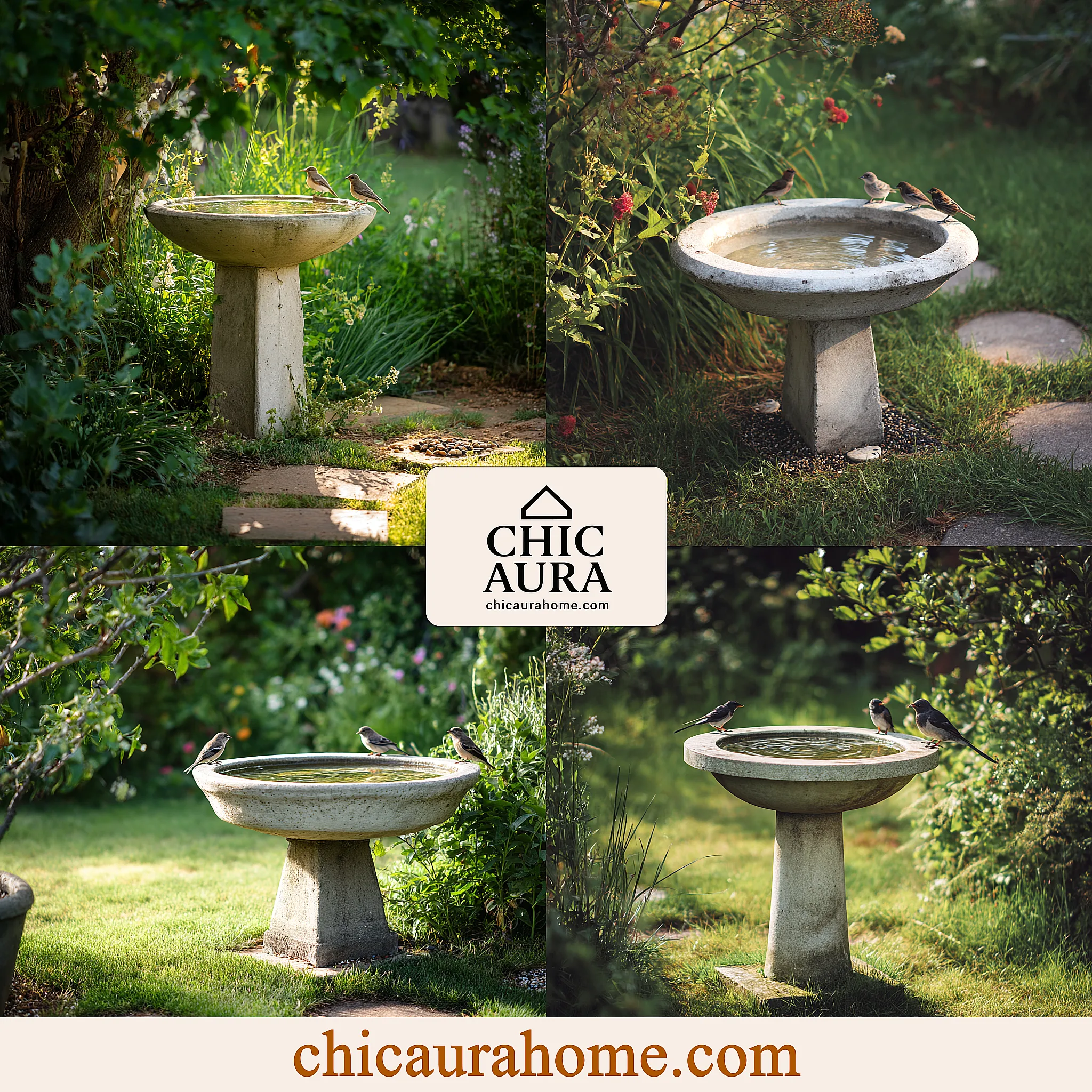 clean concrete birdbath