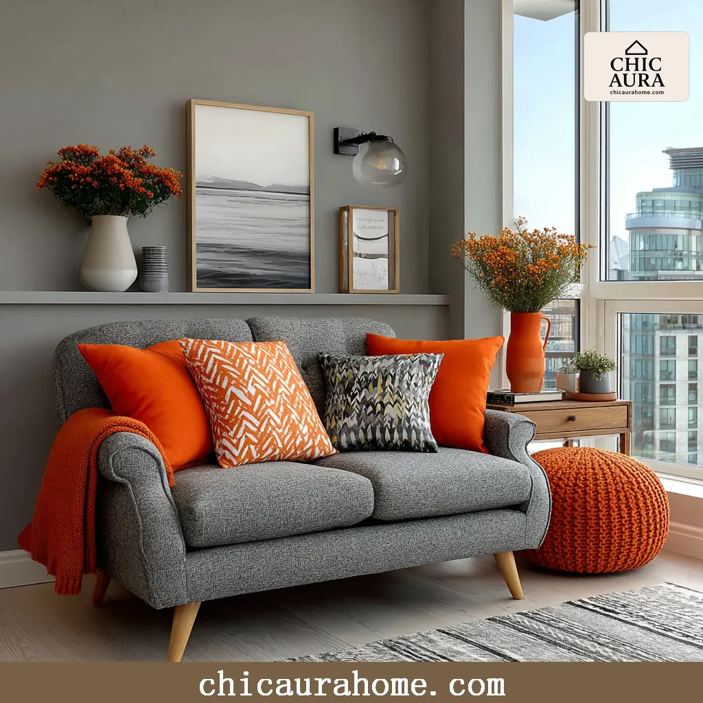 grey and orange living room