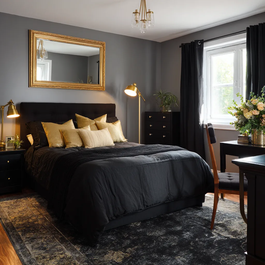 bedroom ideas black and gold