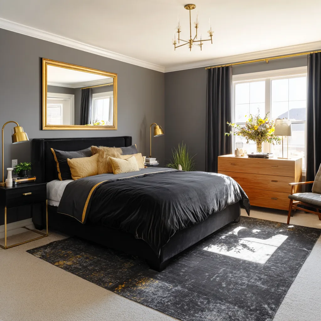 bedroom ideas black and gold