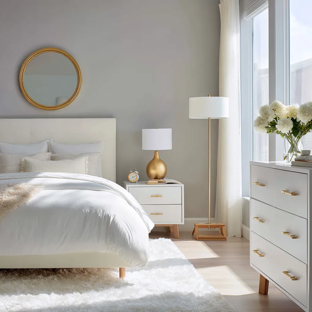 bedroom ideas gold and white