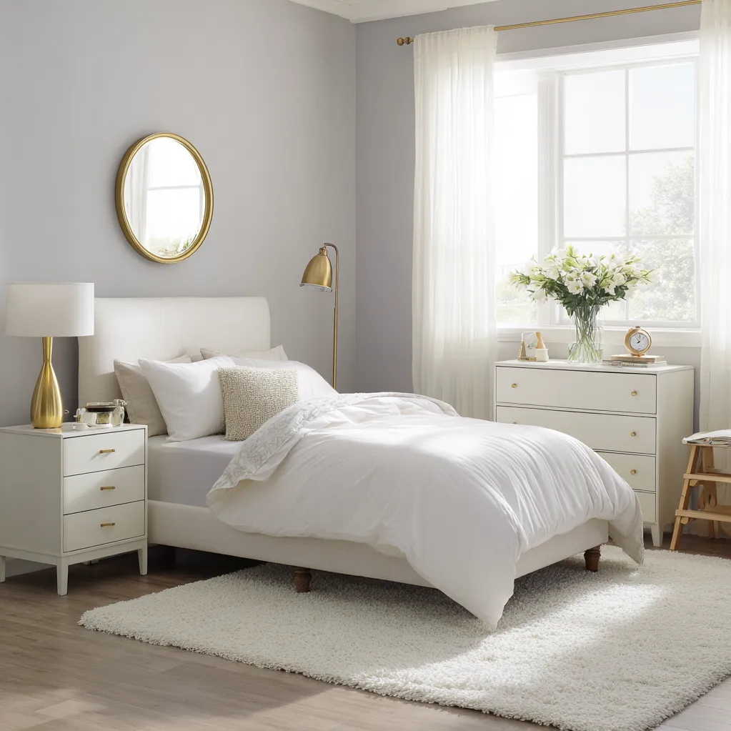 bedroom ideas gold and white