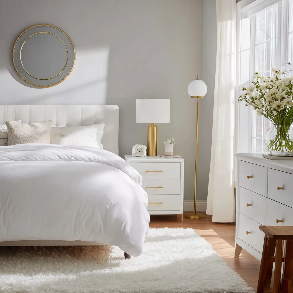 bedroom ideas gold and white