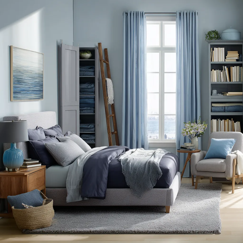 bedroom ideas gray and blue