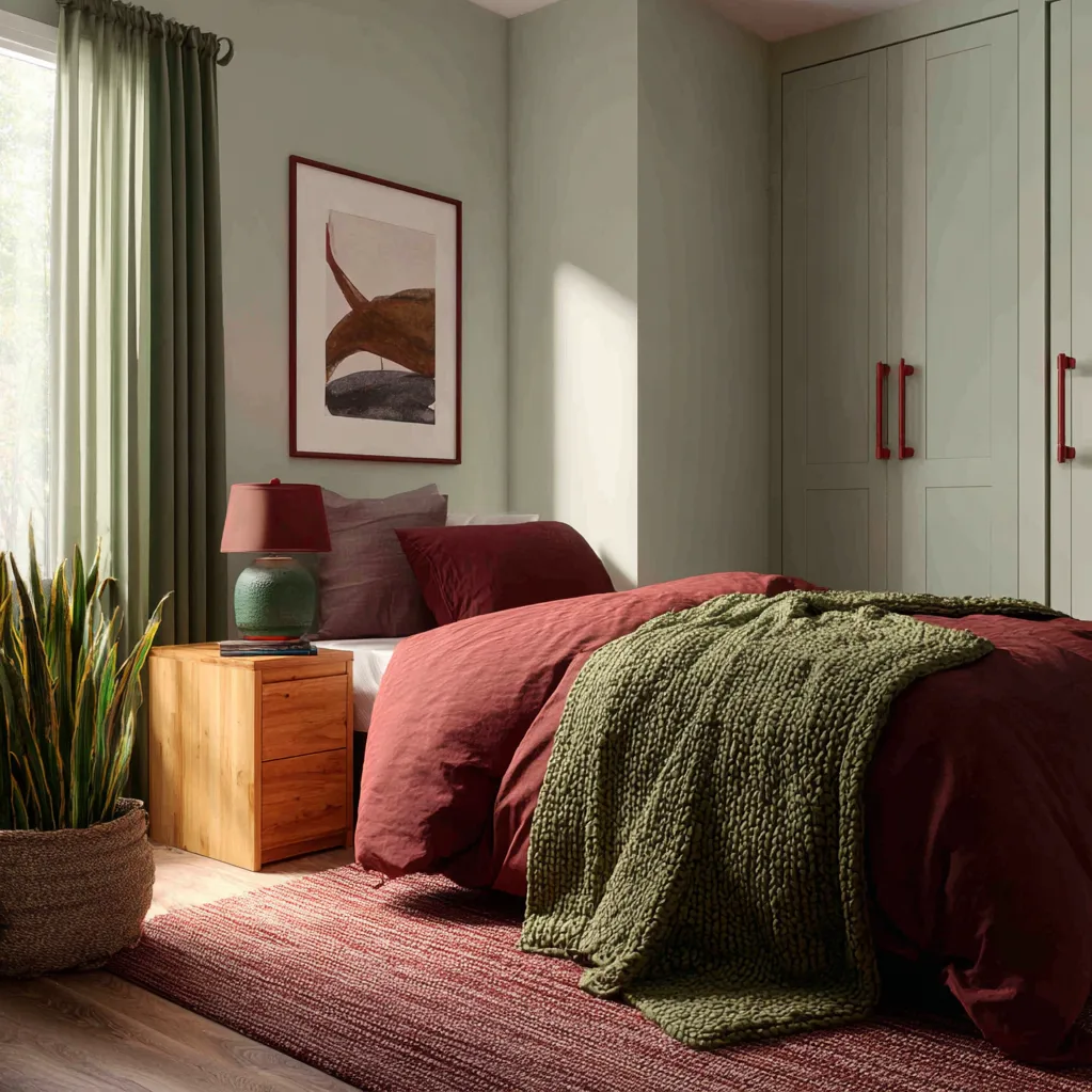 bedroom ideas maroon and green