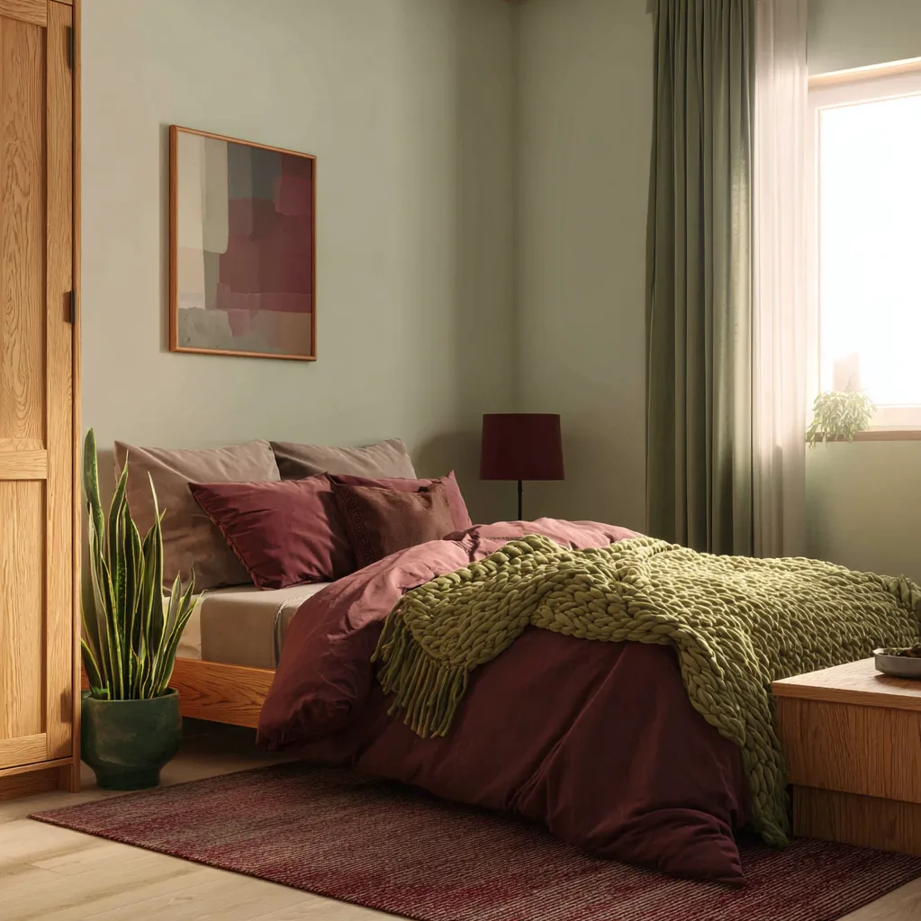 bedroom ideas maroon and green