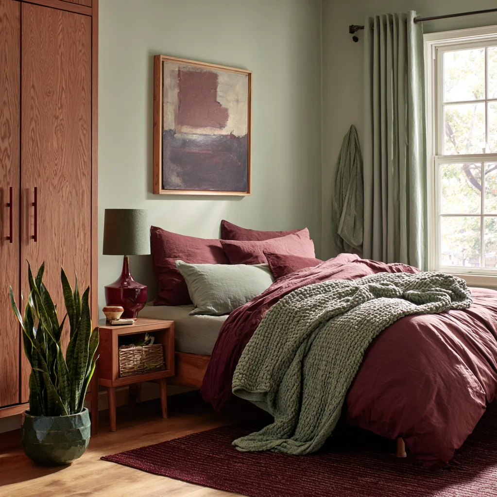 bedroom ideas maroon and green