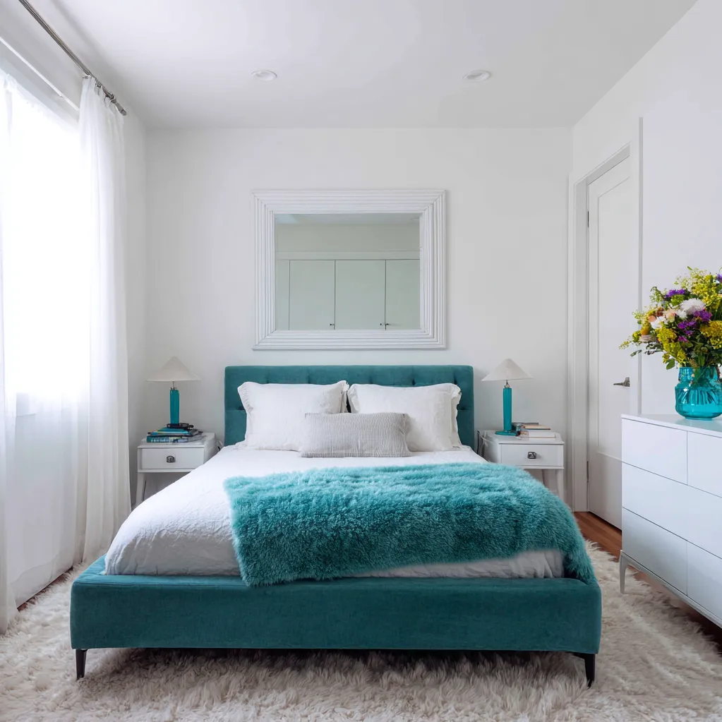 bedroom ideas teal and white