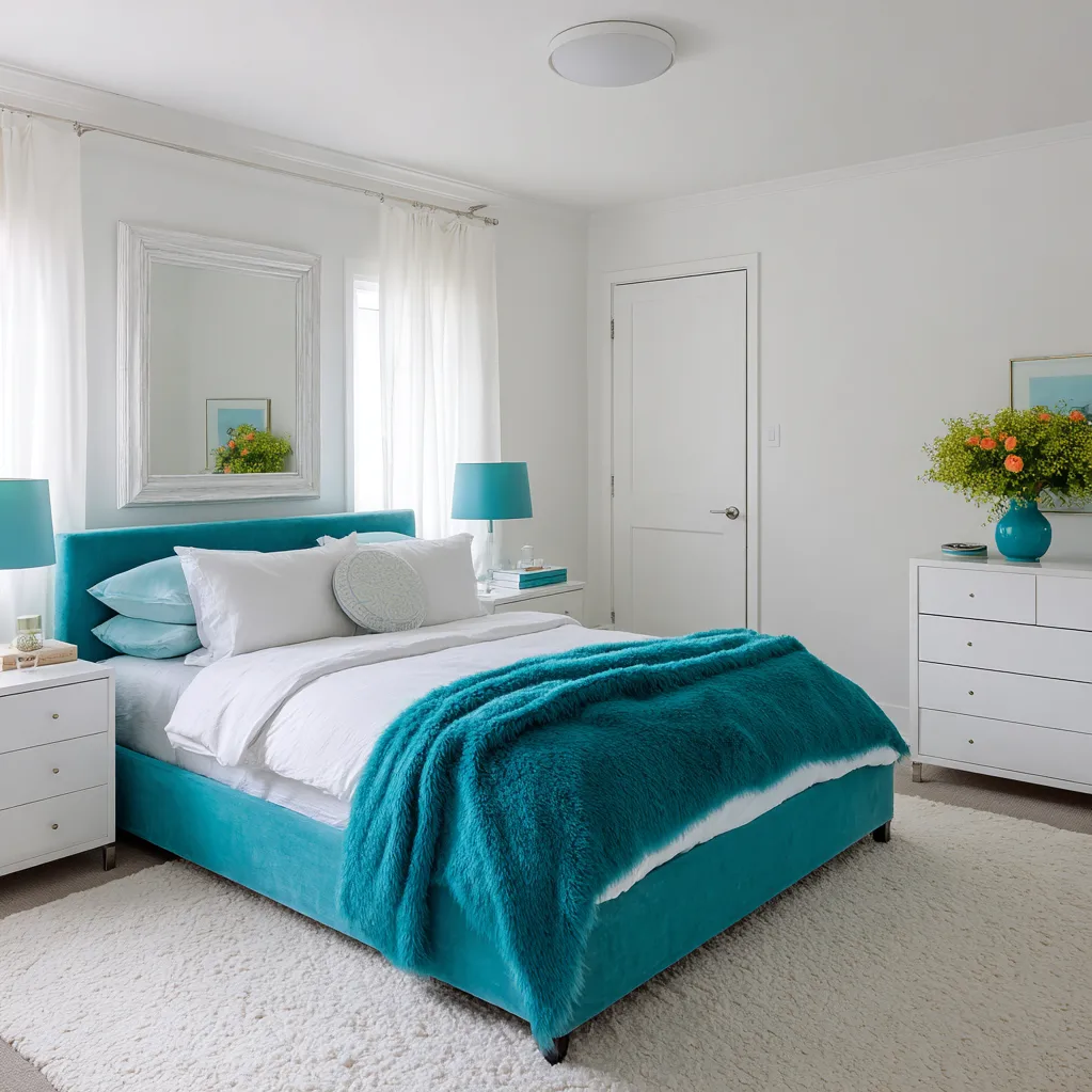 bedroom ideas teal and white