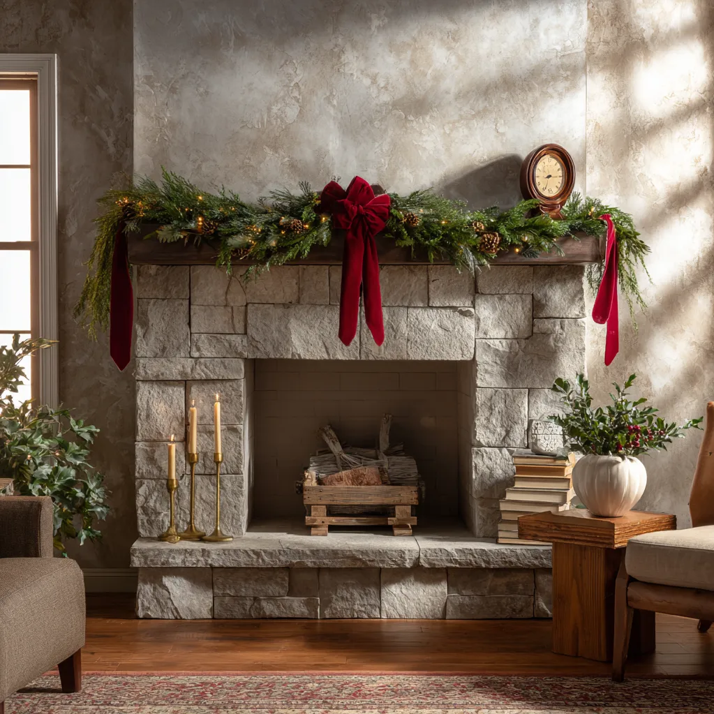 christmas mantle garland with ribbon