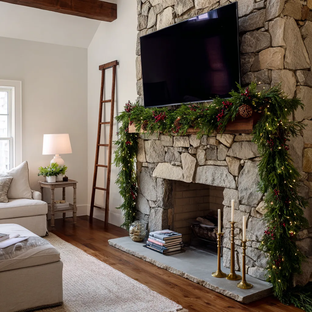 christmas mantle garland with tv