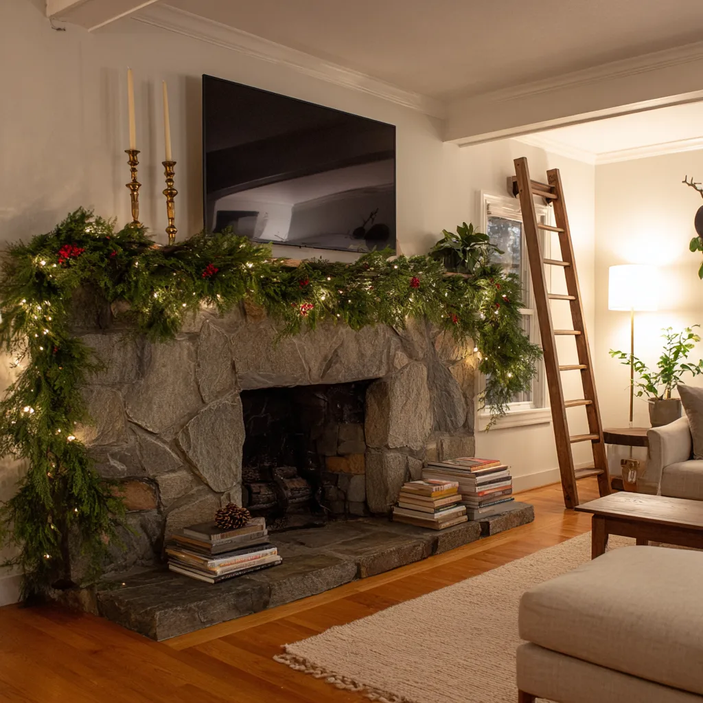 christmas mantle garland with tv