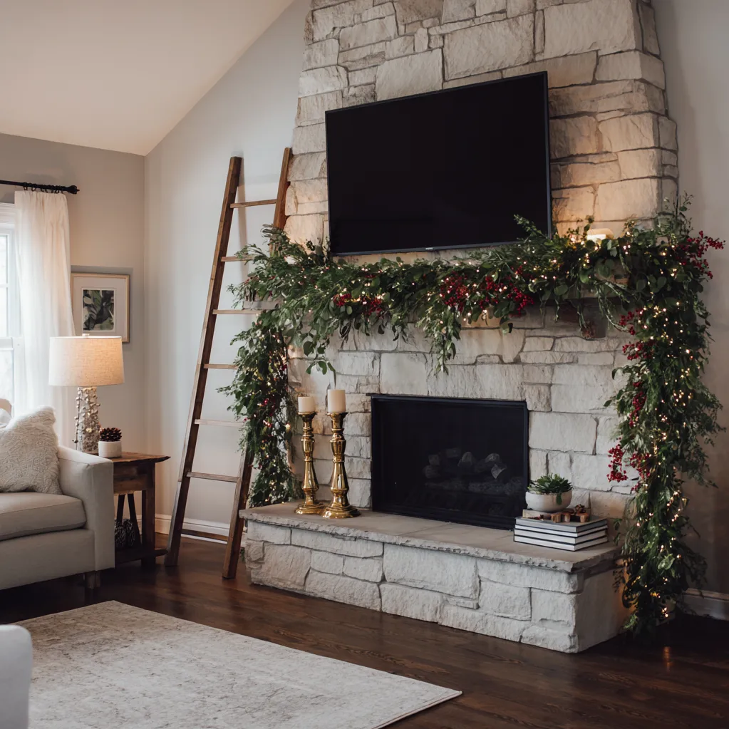 christmas mantle garland with tv