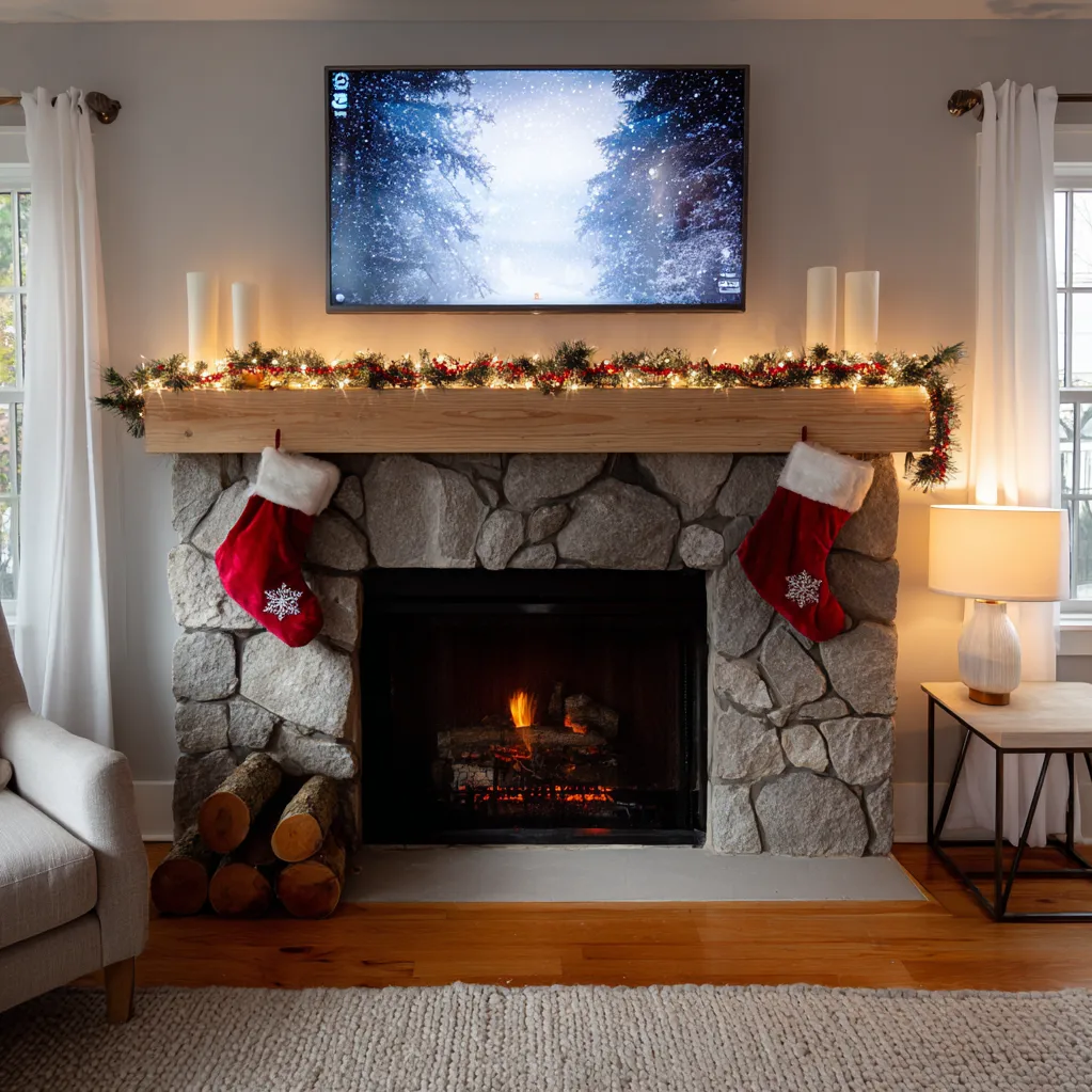 christmas mantle with tv ideas
