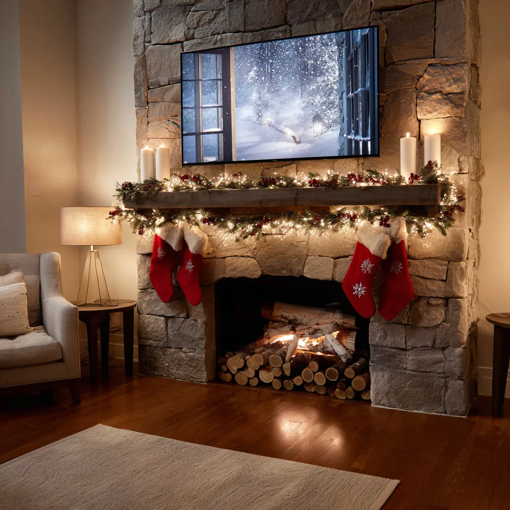 christmas mantle with tv ideas