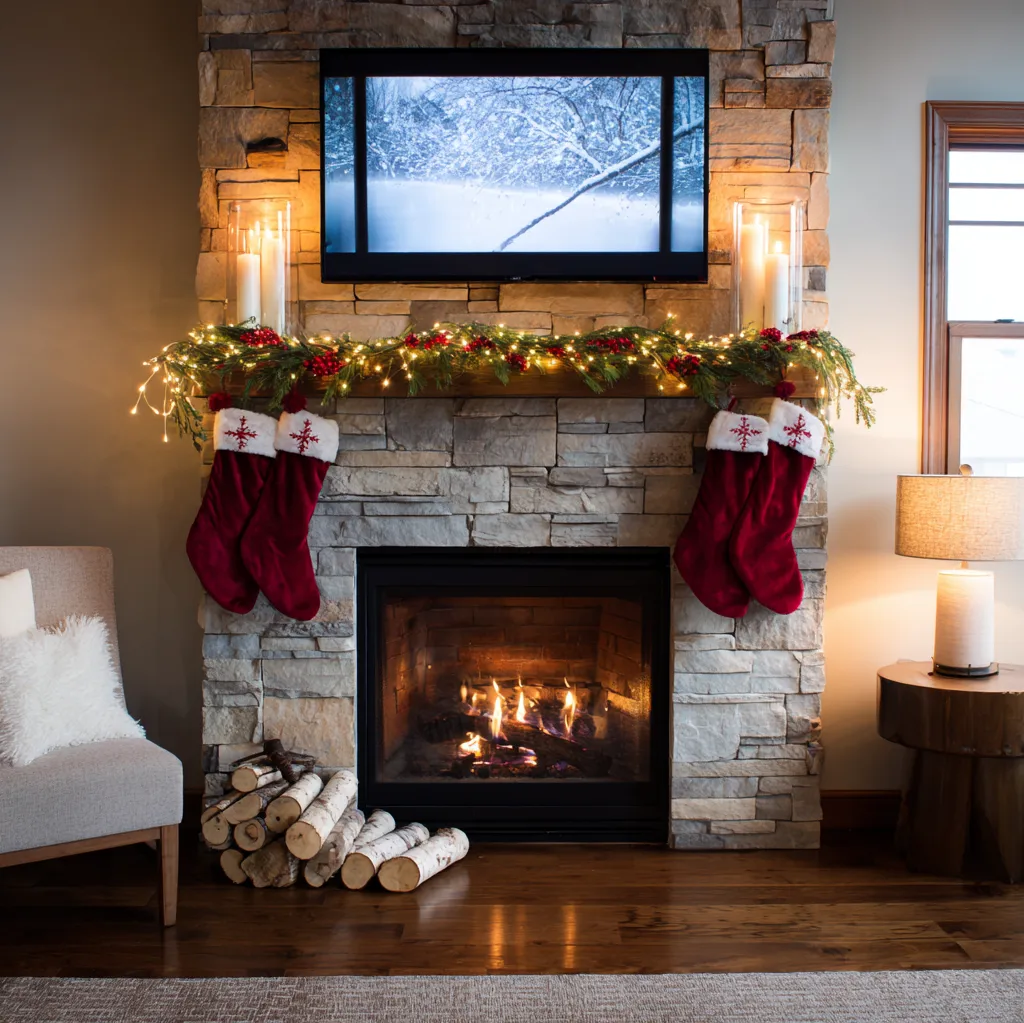 christmas mantle with tv ideas