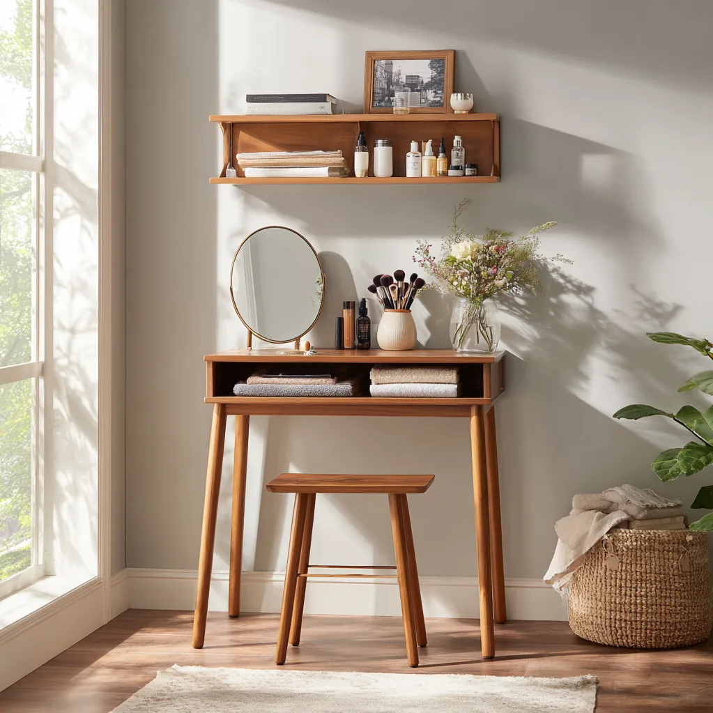 vanity table with shelves