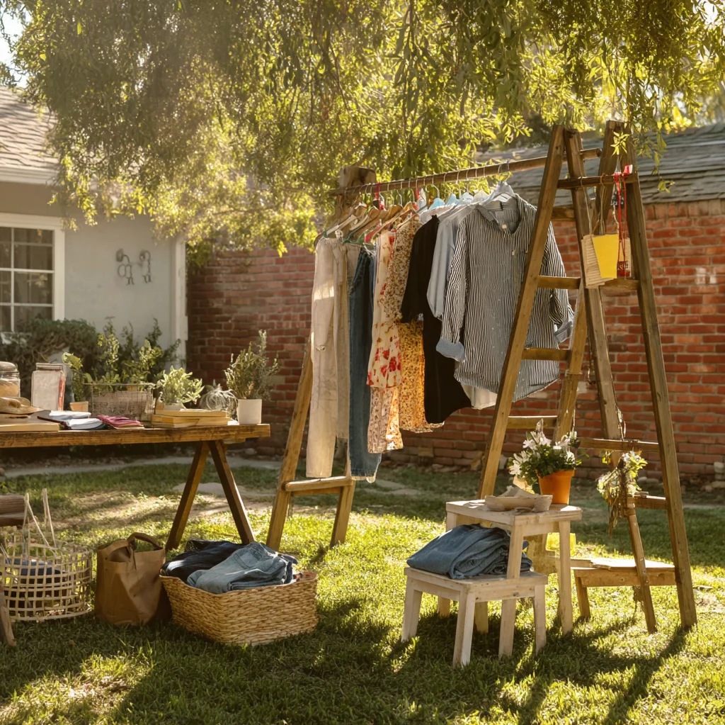 diy clothes rack for yard sale ideas