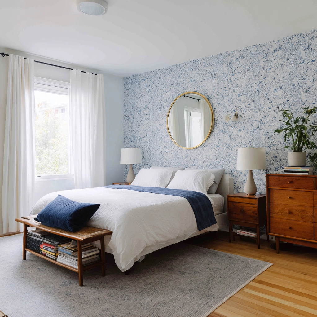 blue wallpaper bedroom