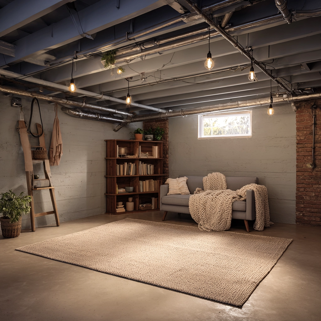 cozy unfinished basement ceiling