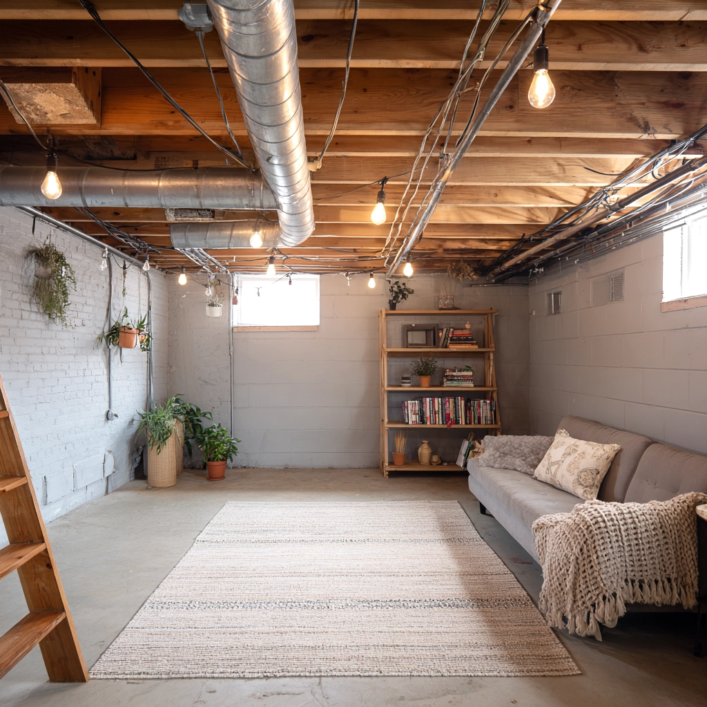 cozy unfinished basement ceiling