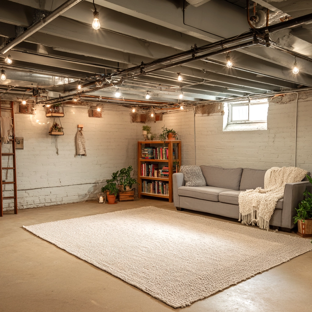 cozy unfinished basement ceiling