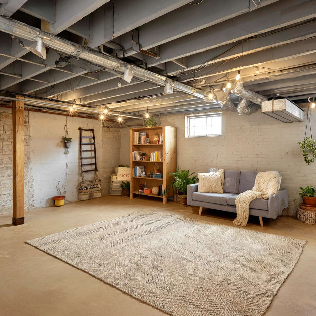 cozy unfinished basement ceiling