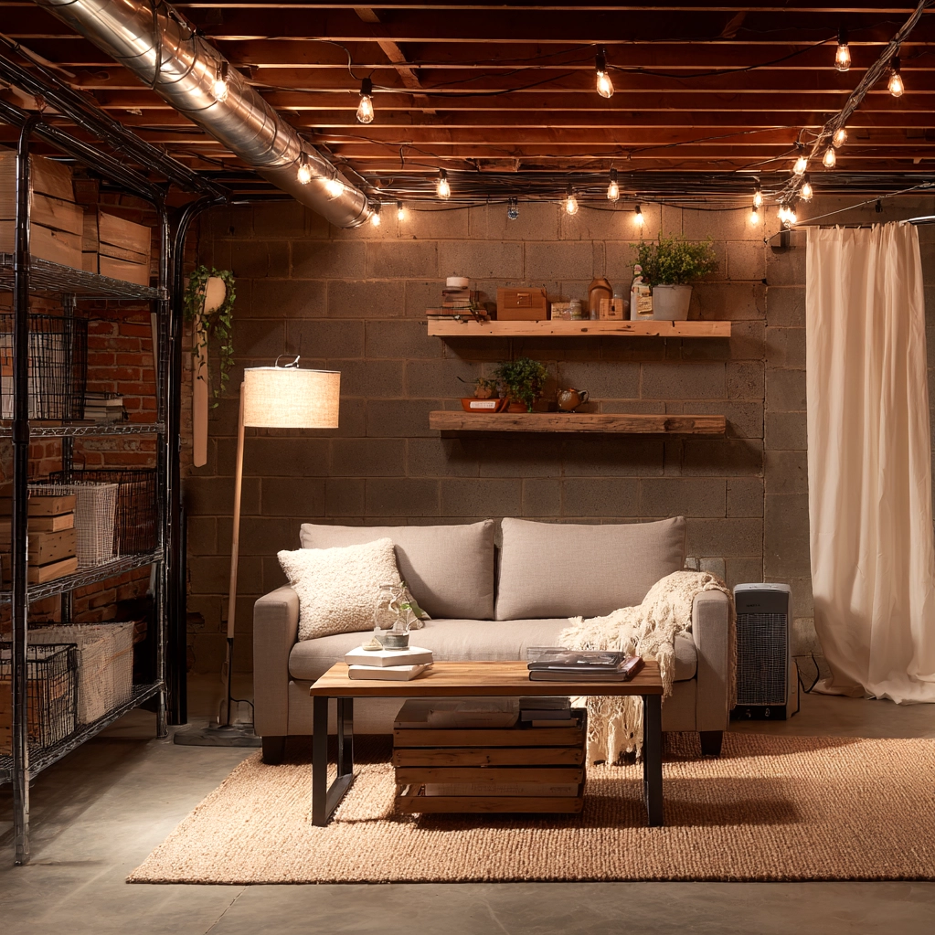 cozy unfinished basement diy