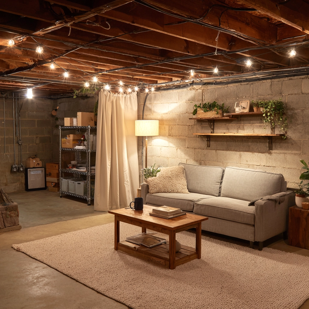 cozy unfinished basement diy