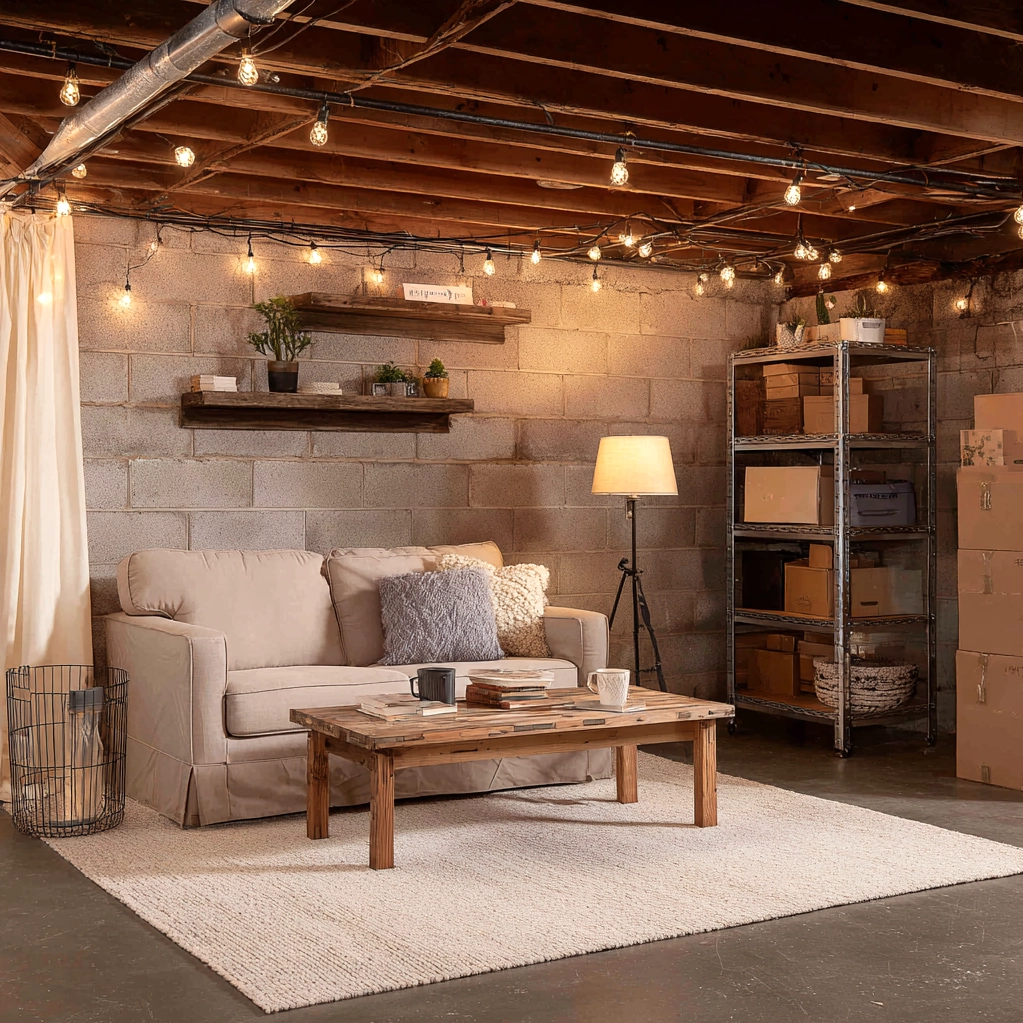 cozy unfinished basement diy