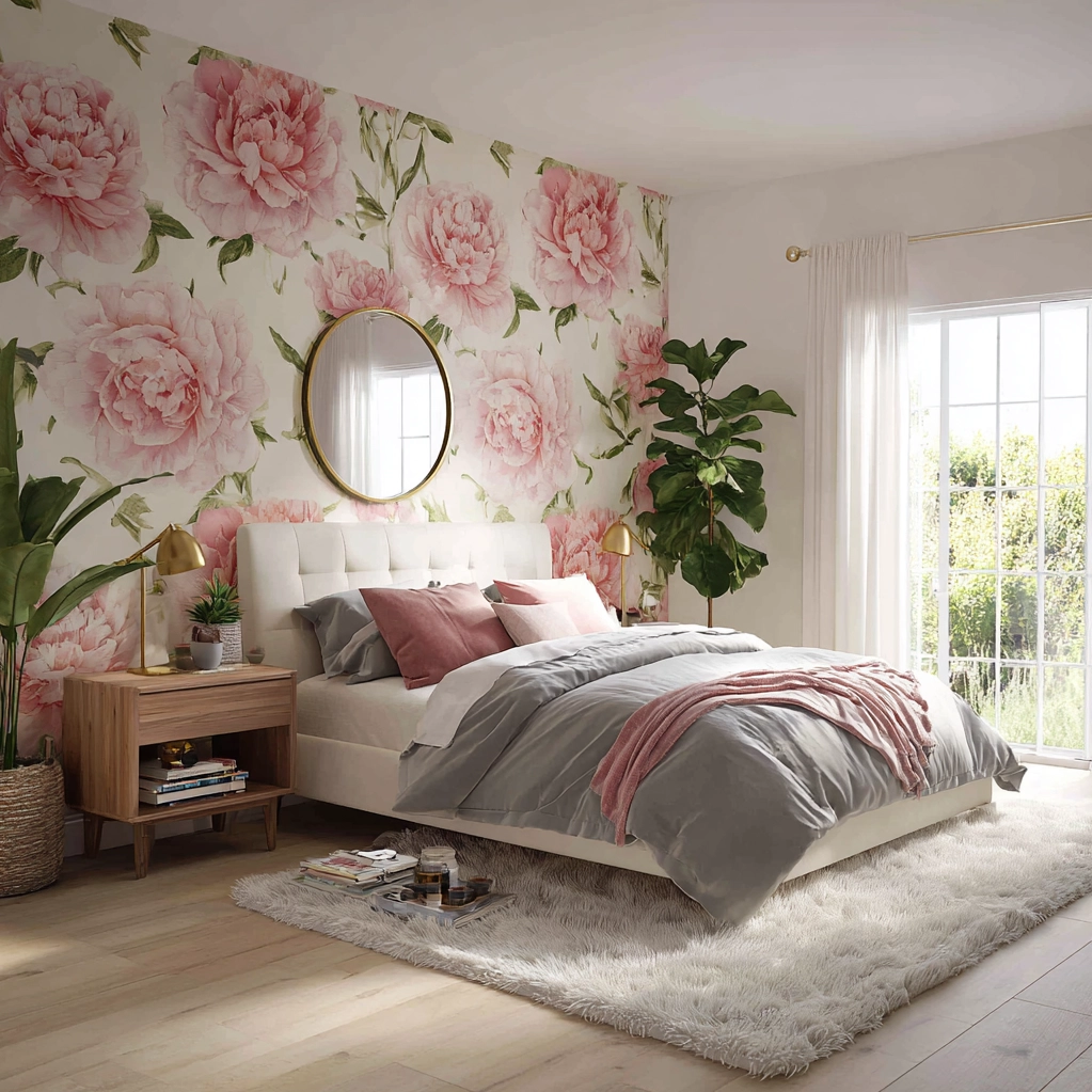 pink wallpaper bedroom