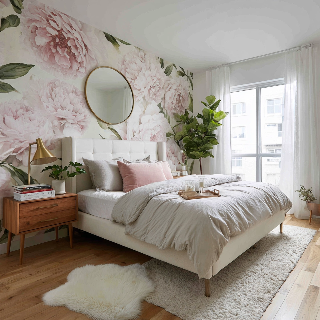 pink wallpaper bedroom