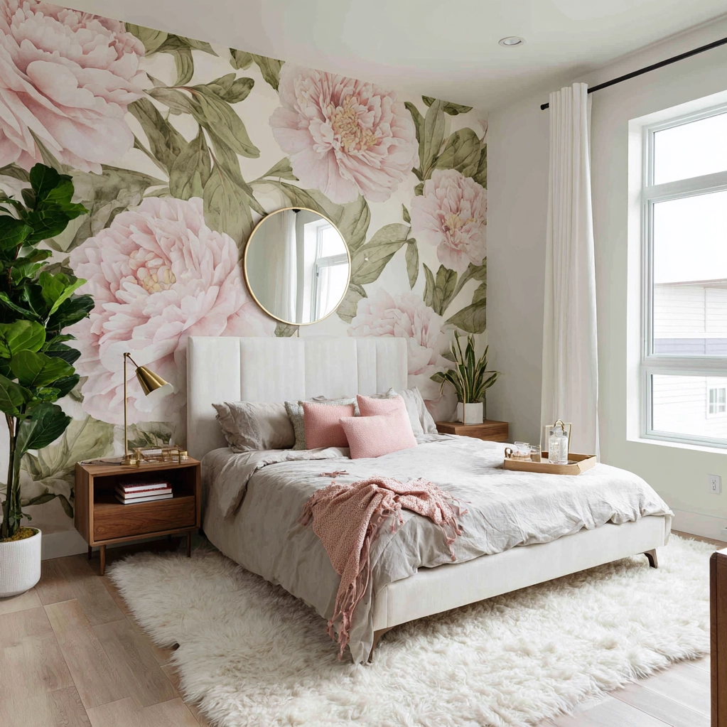 pink wallpaper bedroom