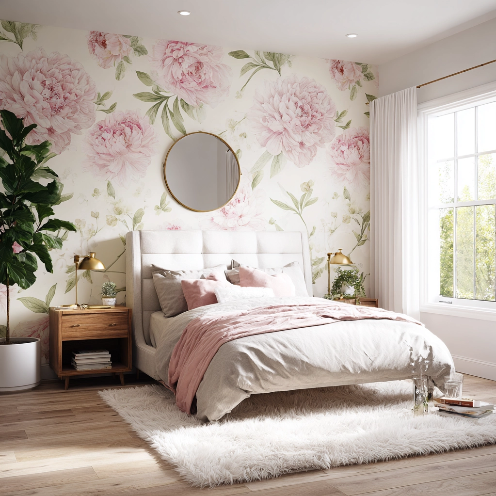 pink wallpaper bedroom