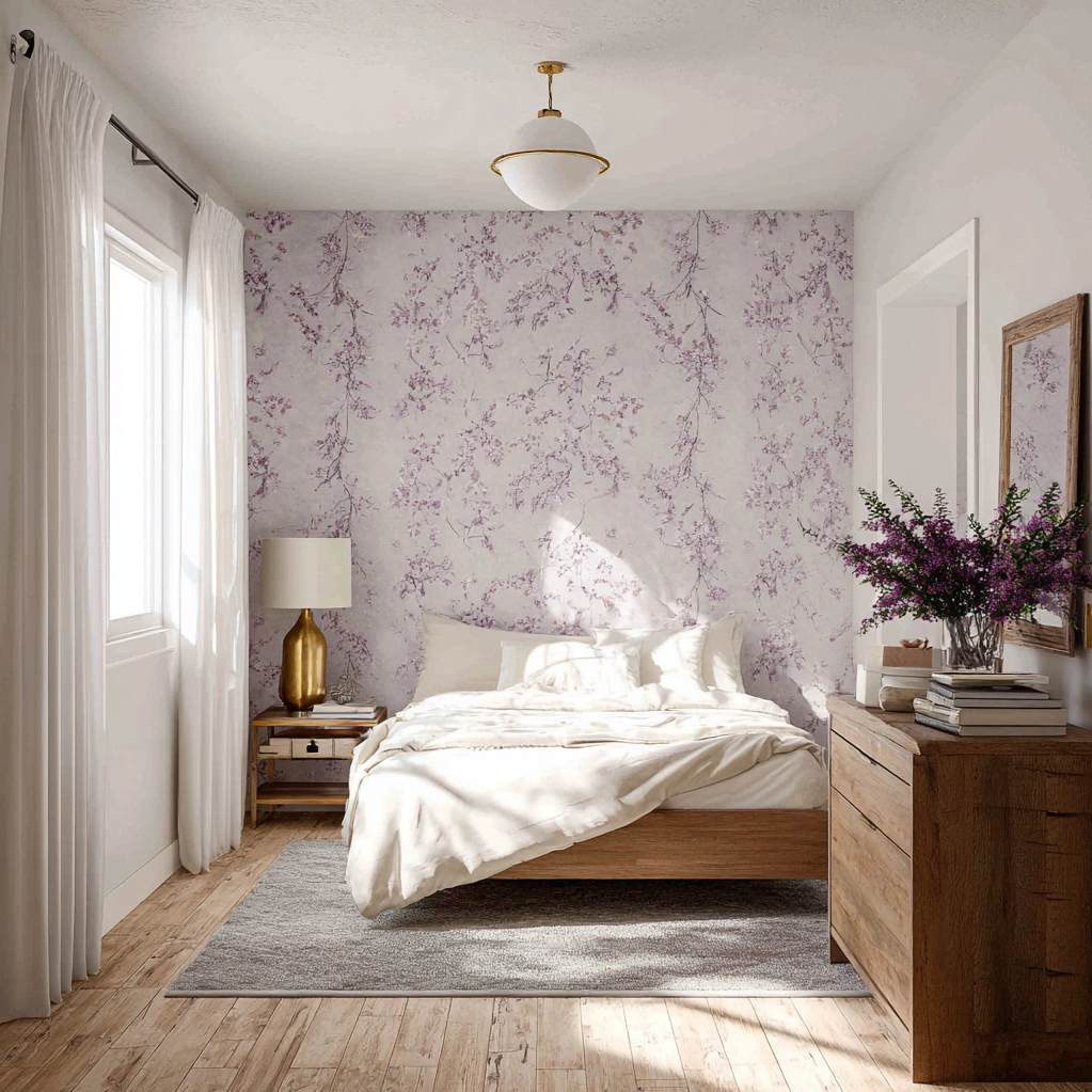 purple wallpaper bedroom