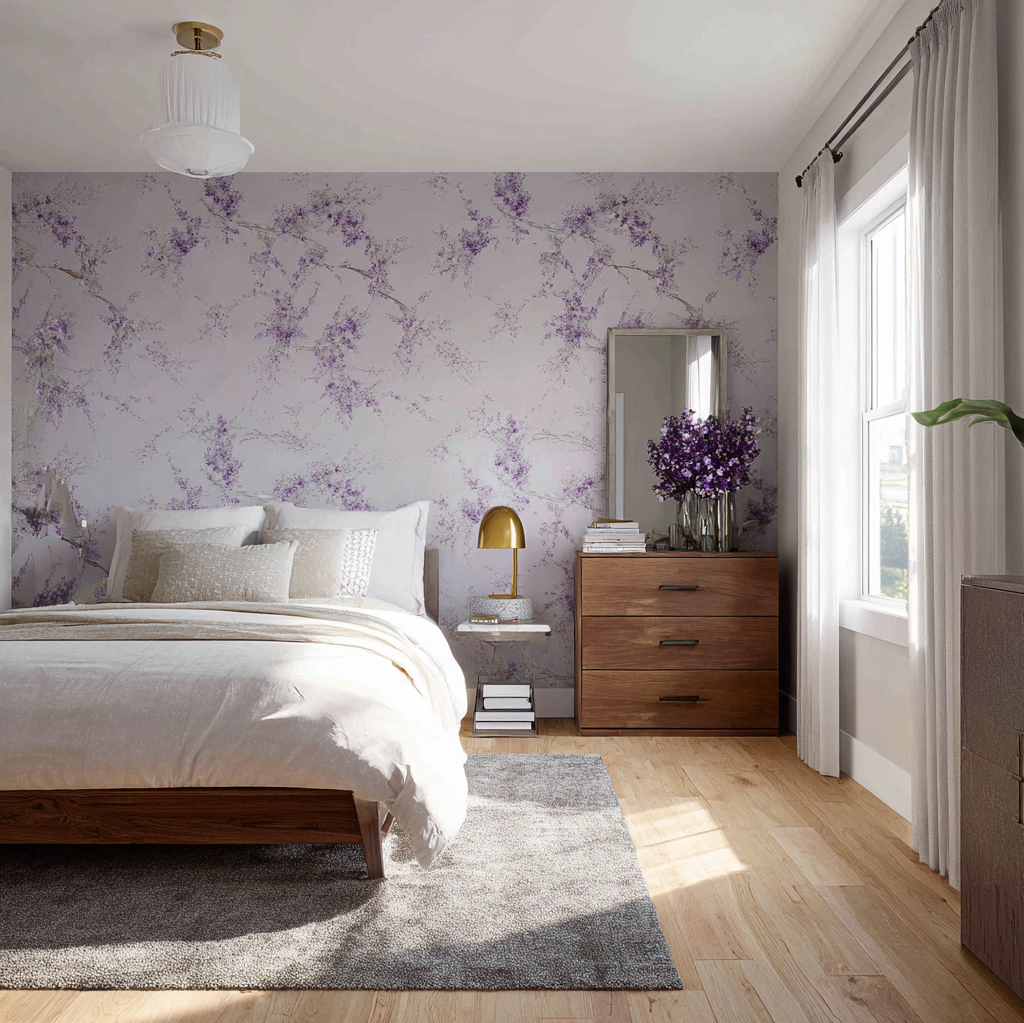 purple wallpaper bedroom